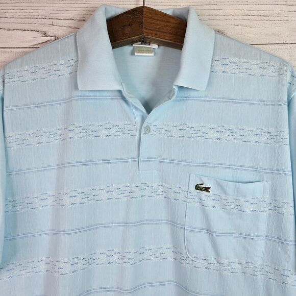 Lacoste Vintage Blue Polo Shirt Size 7 Made in France Logo Striped Short Sleeve - Picture 2 of 9